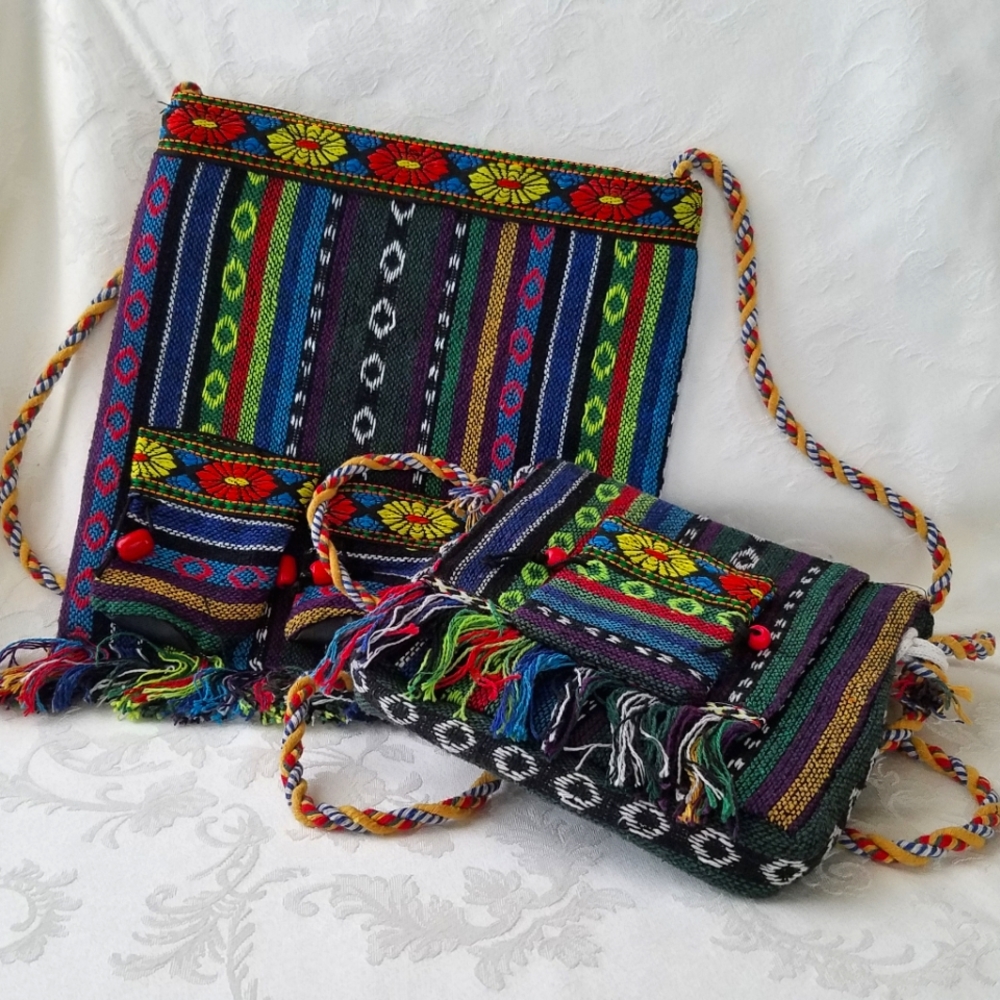 Two Multicolor Hakka Folk Art Cross Body Bags
